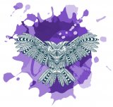 Flying Zentangle Owl on a Purple Background Cross Stitch Pattern