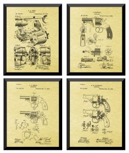 4 Gun Revolver Patents From the Old West, 8" x 10"