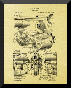 4 Gun Revolver Patents From the Old West, 8" x 10"