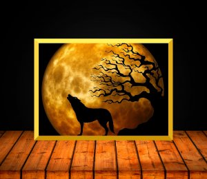 Wolf Cross Stitch Pattern: Printable Wolf Howling At The Moon, 2 Kinds Of PDF Charts, Instant Download