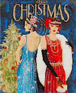 Art Deco Ladies #3 Christmas Cross Stitch Pattern: Printable Woman PDF Art Deco Pattern, 2 Kinds Of PDF Charts, Instant Download