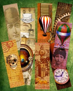 Steampunk Collection: 189 Printable Bookmarks, Printable Gift Tags, Digital Papers & Printable Steampunk Stamps