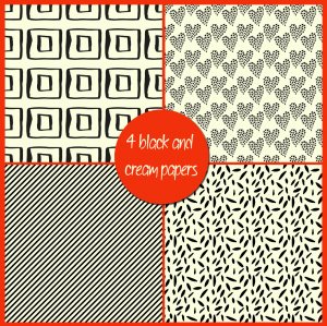 24 Black and Cream Digital Papers With BONUS Alphabet: 12" x 12", Professional Resolution For Printing