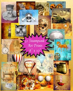 Steampunk DVD: 51 Unique Printable Steampunk Prints, 8" x 10" + Bonus Directions On How To Make Steampunk Physical Products