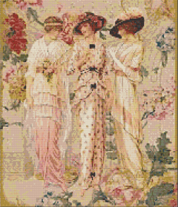3 Edwardian Ladies Cross Stitch Pattern: Printable Vintage Elegant Women With 2 Kinds Of PDF Charts, Instant Download