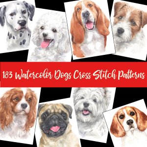 183 Watercolor Dogs Cross Stitch Patterns: On A DVD